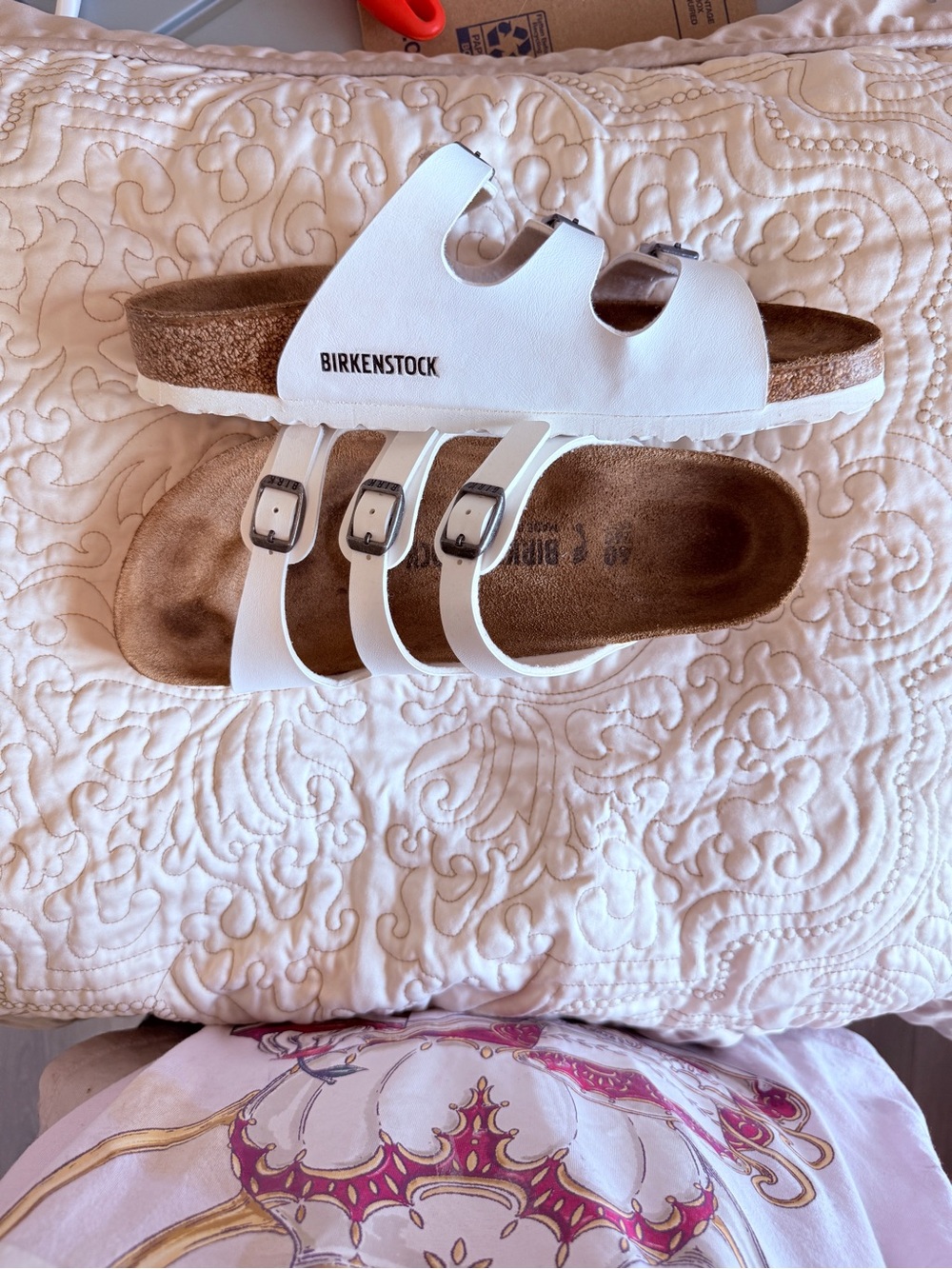 Birkenstock White Triple-Strap Slide Sandals